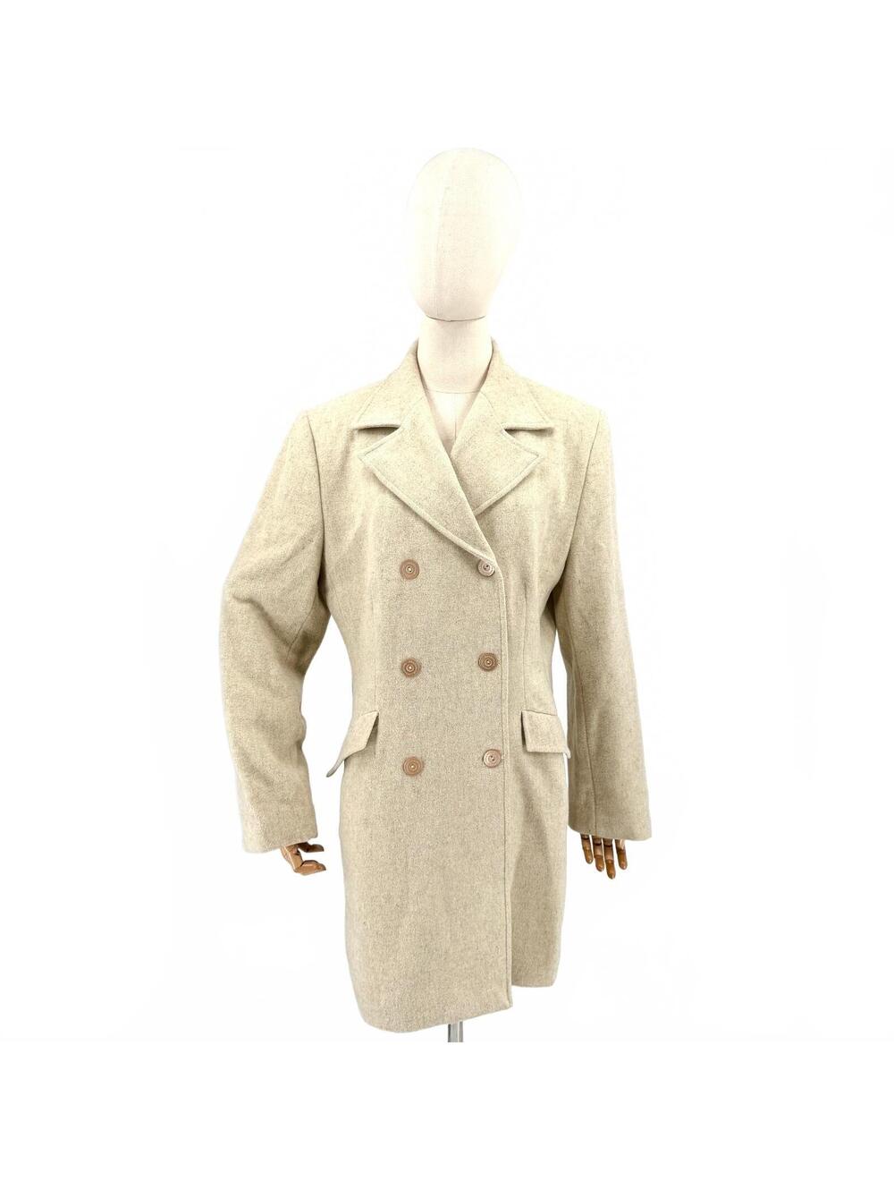 Vintage 90s Emanuelle Oatmeal Beige Double-Breasted Coat